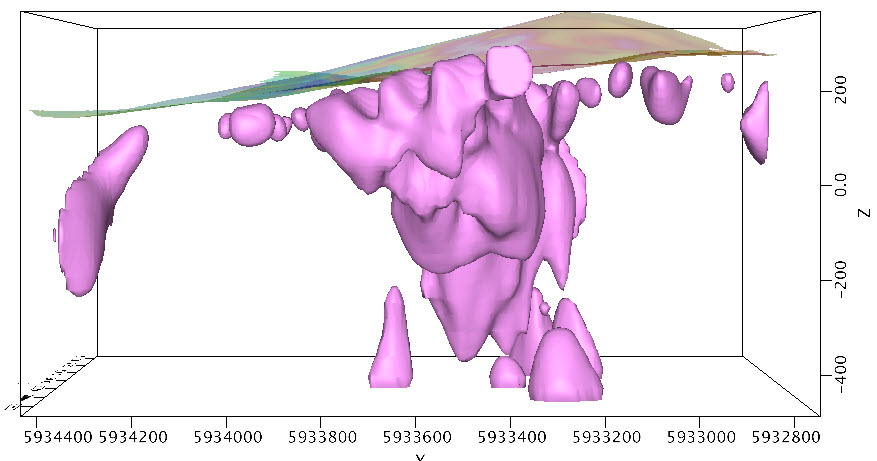 Same magnetic inversion of the Hawkeye zone looking east at profile cross section with